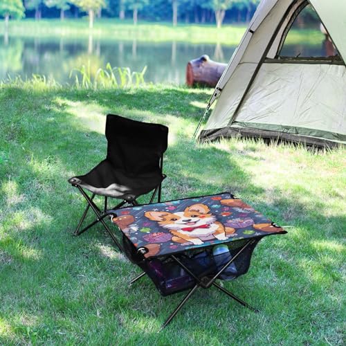 Mesa de Camping Plegable SDMKA para Exterior con Diseño de Perro, Portátil y Fácil de Transportar, Ideal para Playa y Picnic miniatura 5