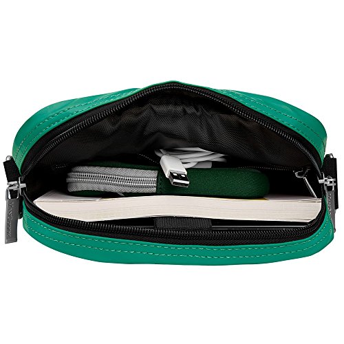 Maggie Compact Crossbody Messenger Bag 10 Inch - Water-Resistant Vinyl, Secure Zips, Tablet Ready, Green/Black2