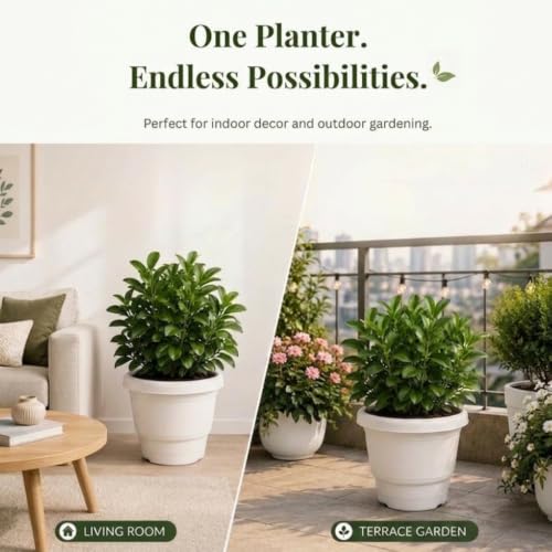 Image of 17 Inch Large Plant Pots for Big Size Plants, White Color, Pack of 3, Flower Pots for Garden, Versatile Pot for Plant for Balcony, Terrace, Indoor Decoration