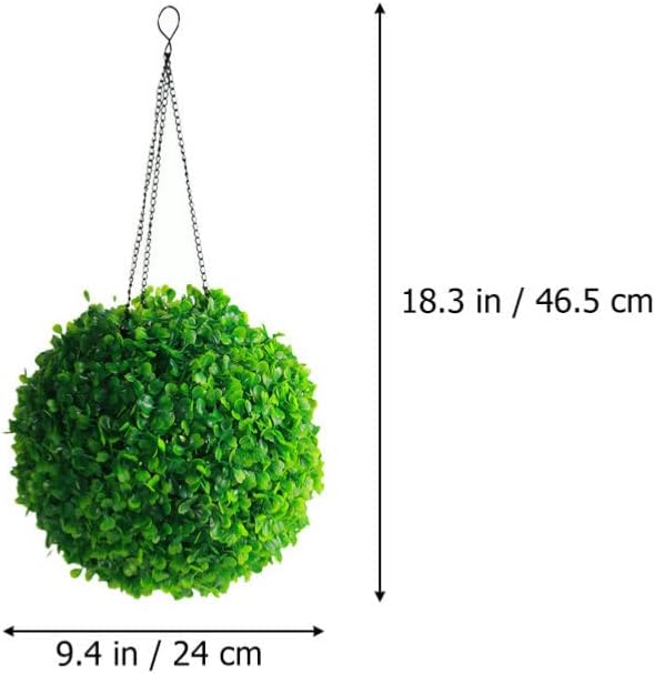 Yardwe Flower Grass Ball Chandelier Eucalyptus Grass Ball Faux Boxwood Ball Topiary Ball Light Hanging Artificial Leaf Solar Hanging Light Fake Iron The Flowers