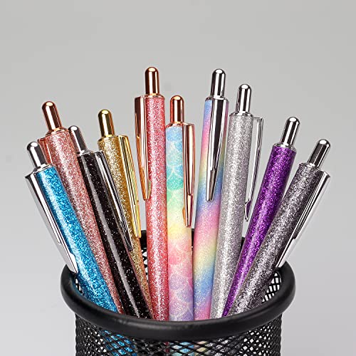 10 Pcs Ballpoint Pens, Glitter Rose Gold Click Ball Pens, Metal Retractable Pen, Black Ink Medium Point 1Mm, Gifts And Office Supplies #TOP3