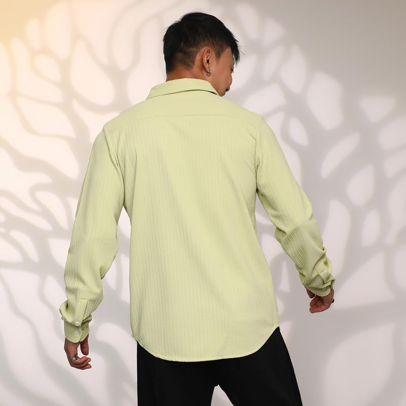 Image of CAHOOT Men's Veined-Textured Shirt | Casual Wear | Spread Collar | Long Sleeve | Button Closure | Shirt Crafted with Comfort Fit for Everyday Wear