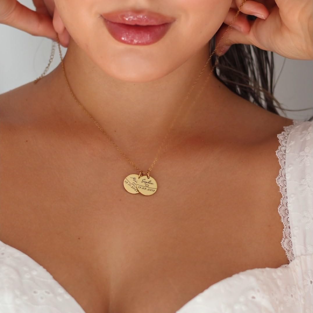 Collier personnalisé avec gravure | Plaque avec nom et dates de naissance des enfants | Cadeau maman | Or, argent, or rose | Acier inoxydable étanche | Fabriqué en Allemagne