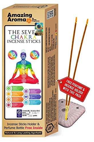 Parag Fragrances 7 Chakra Incense Sticks/Offer Pack of 300gm Agarbatti with 2pc Perfumes and 1pc Incense Holder/Natural Fragrance & No Charcoal Incense Sticks for Pooja & Home Fragrance
