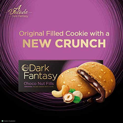 Image of Sunfeast Dark Fantasy Choco Nut Fills, 375g| Original Filled Cookies with Nuts