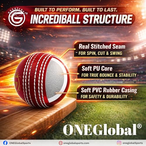 Image of Soft Rubber Cricket Ball for Practice | Outdoor & Indoor Practice Cricket Ball with Core & Stitched Seam | Realistic Feel, True Bounce & Swing for Practice, Honing Skills & Family Fun