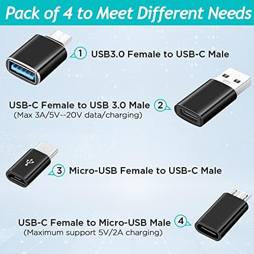 AXFEE Adapter USB C na USB, adapter micro USB na USB C, superszybki transfer danych i szybkie ładowanie, kompatybilny z iPhonem/PC/Samsung/iPad/laptopem/MacBookiem itp. (4 sztuki), Q1-3473943