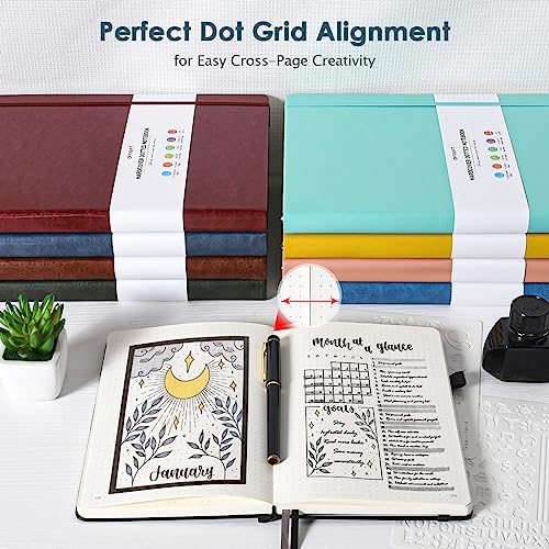 Image of 5 Pack Bullet Dotted Notebook Bulk, A5, 312 Numbered Pages Dot Journal Set | Cost-Effective 5 Pack 1600 Pages, 100gsm No Bleed Paper, Leather Hardcover, Lay-Flat, for Planning, Trackers, Lists & Layouts