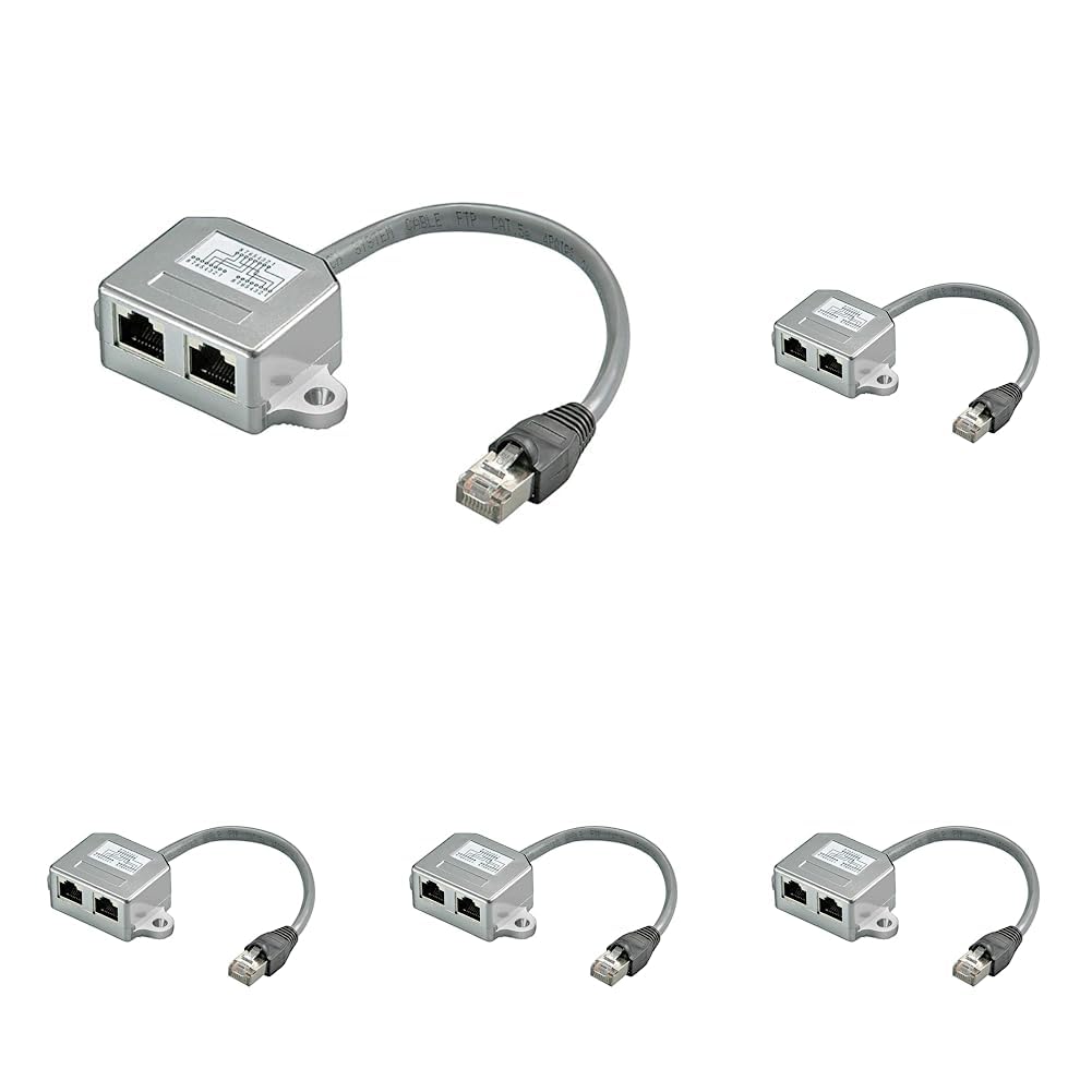Goobay Netzwerk Adapter (Cat 5 Ethernet und ISDN RJ45 Stecker auf 2X RJ45 Buchse) Silber (Packung mit 5)
