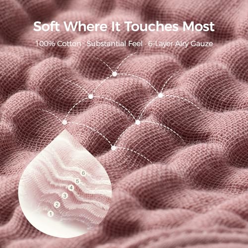Image of Momcozy 6-Layer Muslin Cotton Baby Towels with Hood, 32x32 Inch, Pink | 6-Layer 100% Cotton Muslin Hooded Baby Towel Set for Newborn, Infant & Toddler, Soft Absorbent Baby Bath Essentials
