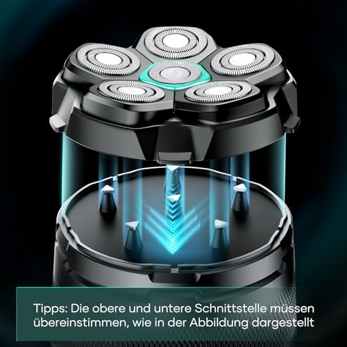 Ersatzrasierkopf für Glatzen Rasierer Herren, kensen 6D Kopfrasierer Schwimmender Rasierkopf Magnetische Austauschbarer Ersatz-Scherkopf Nass und Trocken 6