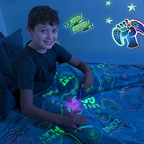 Glow in The Dark Gamer Throw Blanket and Set of Gaming Wall Decals,60