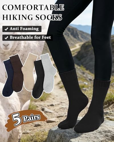 Image of Loritta Wool Socks for Women, Winter Warm Hiking Boot Socks Gifts | Classic Cozy Crew, Vintage Knit, Soft Thick House Socks, Outdoor, Christmas Gift, Stocking Stuffers for Mom Grandma Wife