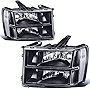 oEdRo Headlight Assembly Replacement for 2007-2013 GMC Sierra 1500/2007-2014 2500HD 3500HD, Headlamp with Clear Lens Black Housing