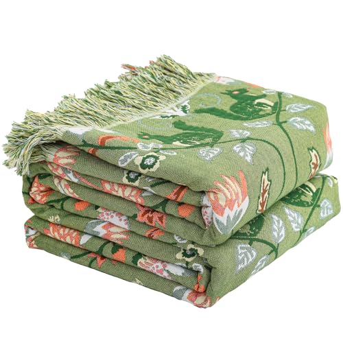 HOORDRY Doppelseitige Baumwoll Tagesdecke 200×230CM mit Eichhörnchen-Muster, TV-Decke, Couchdecke, Sesseldecke, Bettüberwurf, Wendedecke in...