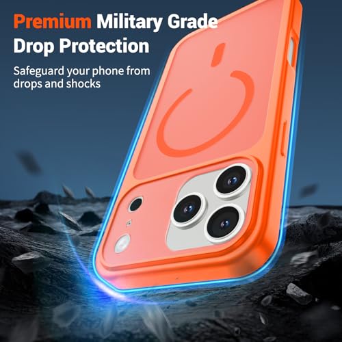 Image of SUPFINE Magnetic for iPhone 17 Pro Max Case Orange | (Compatible with MagSafe)(Military Grade Drop Protection)(Camera Protection)Translucent Matte Phone Cover