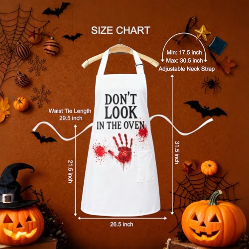 Image of Halloween Apron for Women Easy Halloween Costumes for Women and Men | Funny Scary Kitchen Gifts for Chef, Horror Bloody Adult Apron Costume for Couples with Pocket, One Size Fits Most, Off White