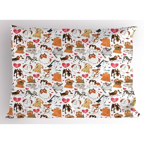 Ambesonne Cartoon Canines Pillow Sham, 26" x 20" Cover