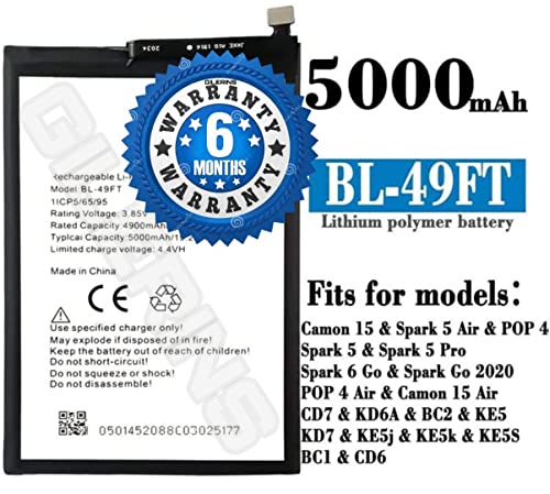 Image of Original BL-49FT Battery for Tecno Spark Go 2020 /Spark 5 / Camon 15 / Pop 4 / KE5 / CD7 /BC2c Battery with 6 Month Warranty ***(S005)