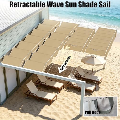 Voile d'ombrage rétractable vague avec œillets et corde robuste - 5