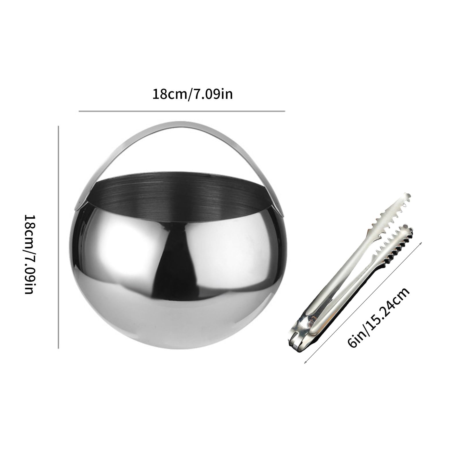 Cubo de hielo redondo con pinzas de acero inoxidable, recipiente refrigerante con capacidad de 2 litros, para cócteles, juego de pinzas y cubetas de acero inoxidable para interiores y exteriores