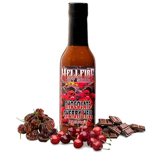 Hellfire Hot Sauce Chocolate Cherry Hell - Salsa picante de postre gourmet con fruta y chocolate, 5 onzas