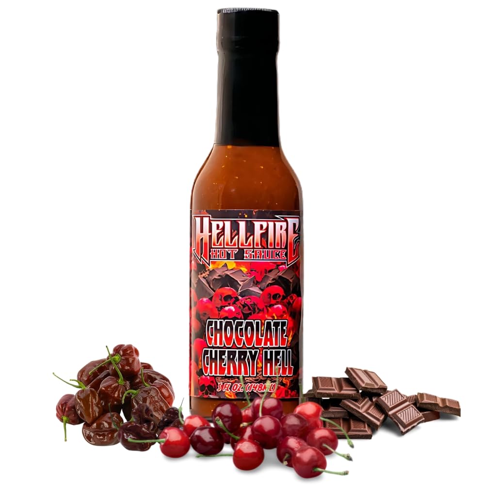 Hellfire Hot Sauce Chocolate Cherry Hell - Gourmet Dessert Hot Sauce With Fruit and Chocolate, 5 oz.