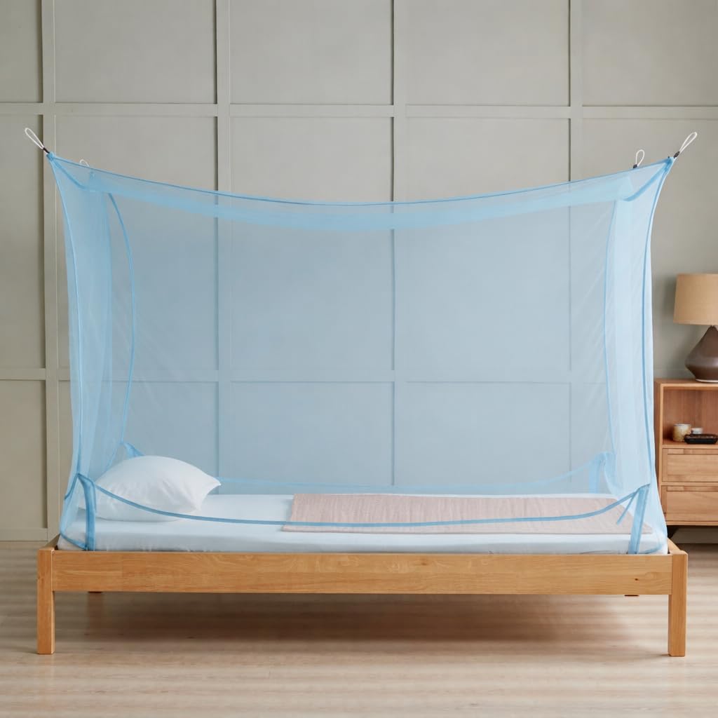 Foldable Polycotton Mosquito Net for Single Bed, Blue, 4 x 6 ft, Lightweight and Portable, Easy Setup-image-21