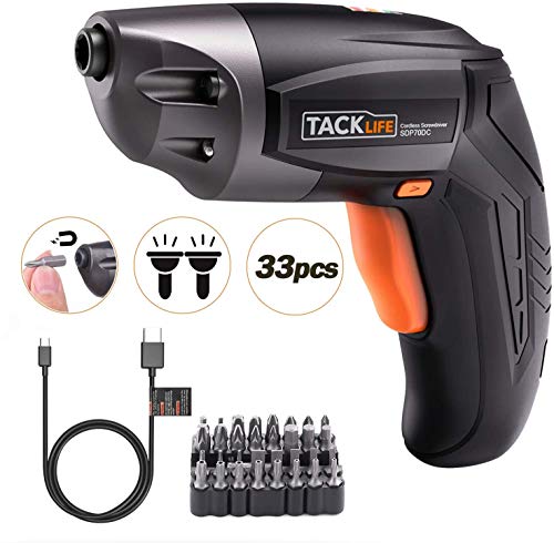 TACKLIFE Cordless Screwdriver, Electric Screwdriver Rechargeable 3.6V 2000mAh Lithium Ion Battery with 33Pcs Free Screw Bits Set,USB Charging with Two LED,SDP70DC