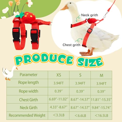 Image of Duck Harness Leash Set Duck Harness and Leash for Real Ducks Adjustable Walking Rope Pet Cute Pattern Outdoor Traction Rope for Chicken Rabbit Small Animals(Xs,Strawberry)