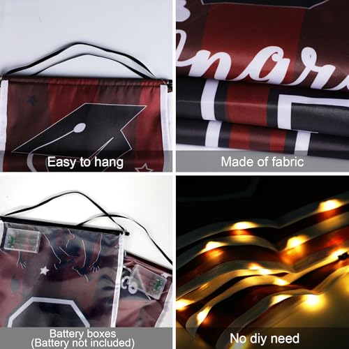Image of 2026 Graduation Banners Lighted Decorations Class of 2026 Congrats Grad Porch Sign Banners with LED Light Welcome Hanging Door Decor Party Supplies for Indoor Outdoor(Maroon and Black)