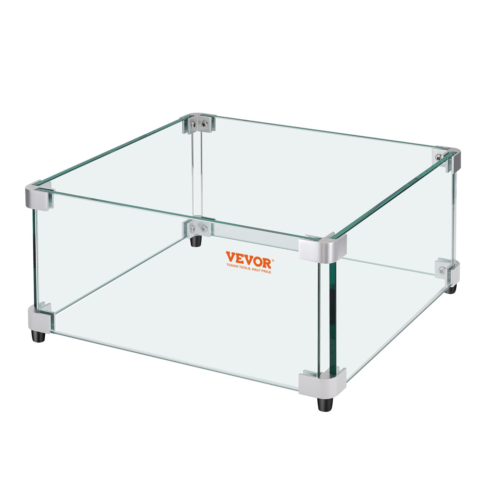 VEVOR Gas-Feuerstellen-Windschutz für quadratischen Feuertisch, 493 x 493 x 191 mm, durchsichtiger, gehärteter Windschutz für Feuerstellen, 8 mm dicker quadratischer Glasschutz, Glasscheibe mit harter