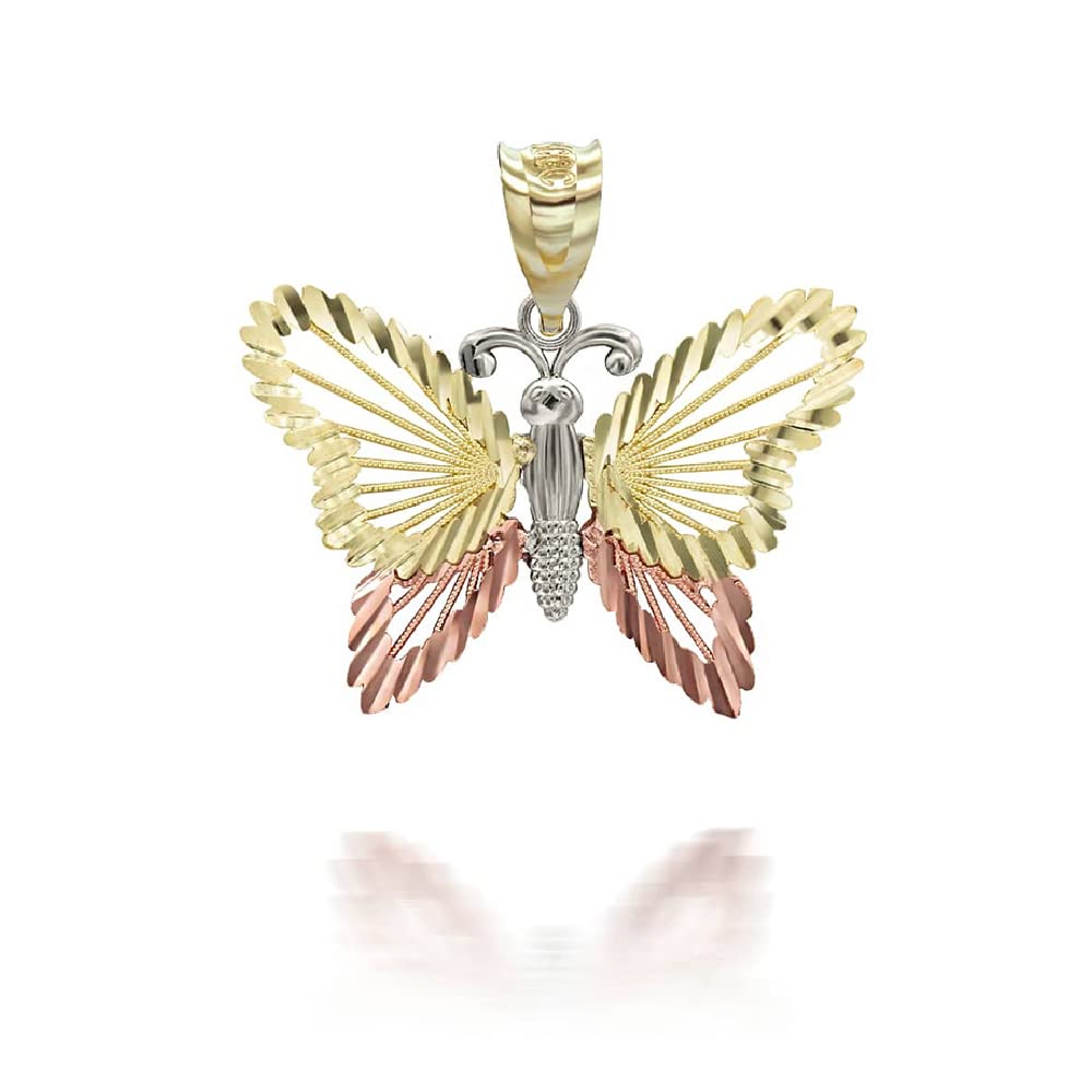 - .925 Sterling Silver, 10K or 14K Yellow, White, or Rose Gold Captivating Sparkle-Cut Butterfly Animal Charm Pendant - Choice of Metal