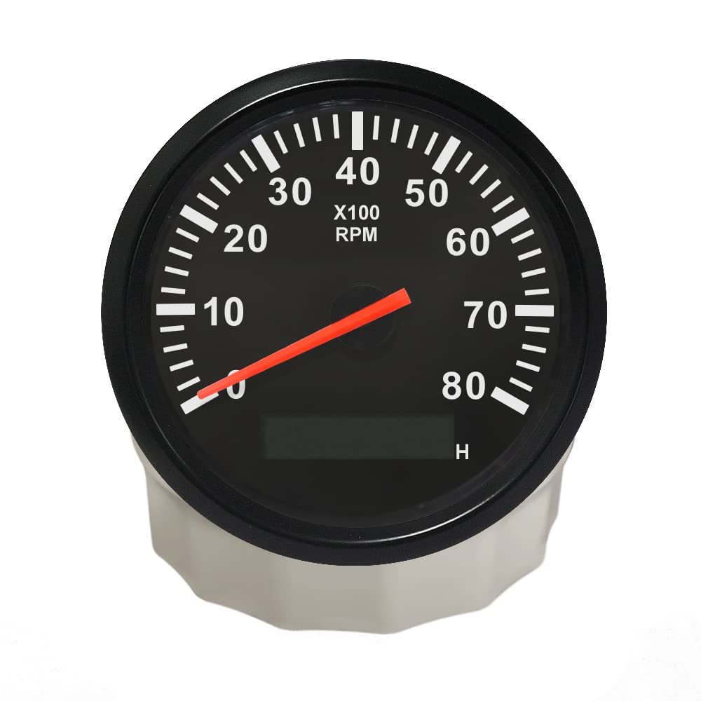 ELING Compteur de tours universel 8000 RPM Compteur de vitesse de yacht marin automatique avec rétroéclairage rouge 85 mm 9-32 V