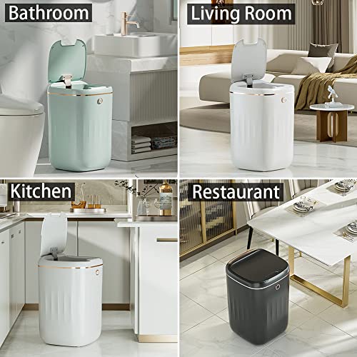 Touchless Bathroom Trash Can With Lid, 4.7 Gallon Automatic Garbage Can, Square Plastic Trash Bin Waterproof Motion Sensor Wastebasket For Living Room, Bedroom, Office, Kitchen, White (No Battery) #TOP5