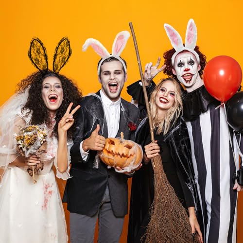 QIZHIQIAMY Hasenohren Haarreif Schwarz Spitze Halloween Hasen Ohren Haarreif Black Bunny Ears Kostüm für Erwachsene Halloween, Karneval Hasenohren Kostüm Accessoires