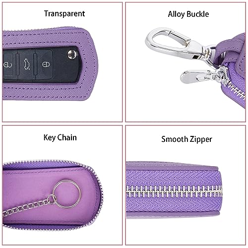 LinsCraft Universal Premium Car Key Fob Case, Leather Key Fob Cover, Key Fob Protector, Car key fob holder for Remote Key Fob (Purple) - Thumbnail 3
