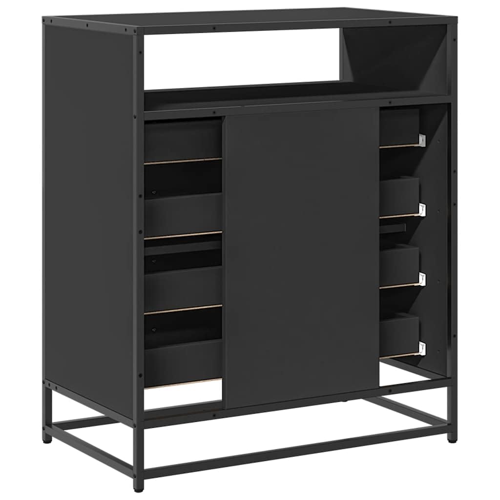 Schubladenschrank Schwarz Holzwerkstoff mit Metallgestell 70x41x83,5 cm, 4 Schubladen Stauraum für Schlafzimmer Wohnzimmer Flur, stabile Ablage für Ordnung und Aufbewahrung