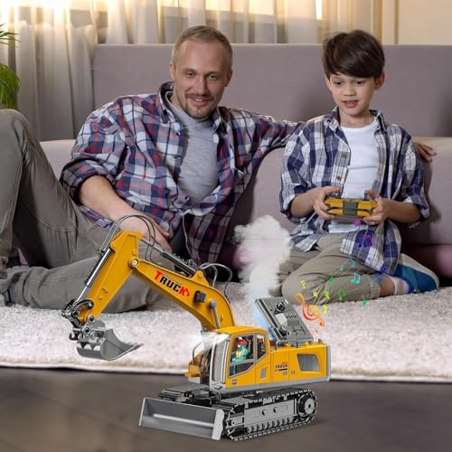 Image of 13CH Remote Control Excavator Construction Toy-1200mAh RC Excavator /Metal Shovel /Spray /Lights /Sounds, 2.4Ghz RC Bulldozer for Kid, RC Stunt Engineering Vehicles Toys