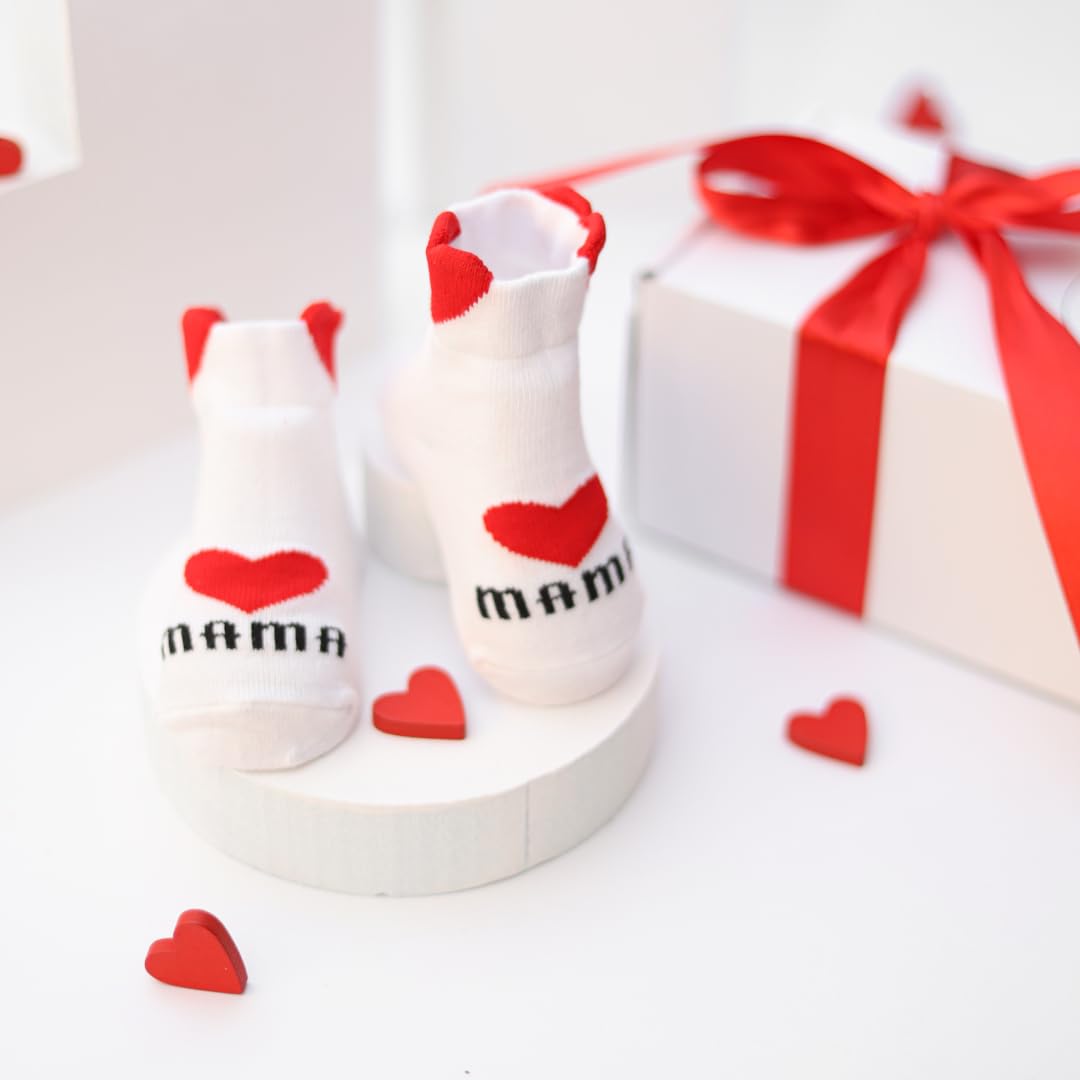 Set regalo di calzini per bambino bambina bambino 0-6 mesi 2 paia di calzini di cotone con adorabili motivi di cuori amo mamma/amo papà