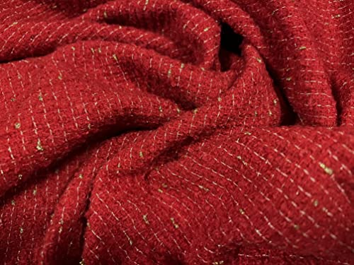 Tissu bouclé épais en laine mélangée avec lurex scintillant, au mètre – Rouge et doré métallisé