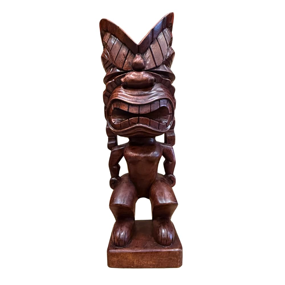 Tiki Hand Carved Wood Hawaiian God Statue Ku
