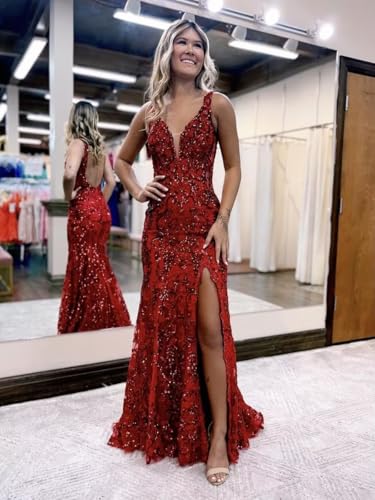 Women's Sparkly Sequin Mermaid Prom Dress V Neck Long Formal Evening Party Gowns2