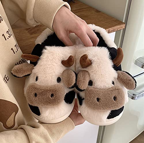 Fluffy Cow Slippers, Kawaii Cozy Fuzzy Animal Slippers, Winter Cute Cartoon Plush Cow Shoes For Women3