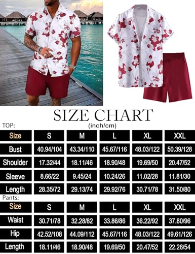 Image of Yimoon Men's Summer 2 Piece Outfits Tropical Print Short Sleeve Button Down Hawaiian Beach Shirt and Shorts Set