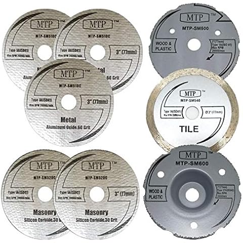 MTP Brand Pack of 8 Assort 3" Wood Plastic Metal Masonry Cutting Wheel Compatible to use for Dremel SM600 Saw Max - 7/16" Arbor Cover