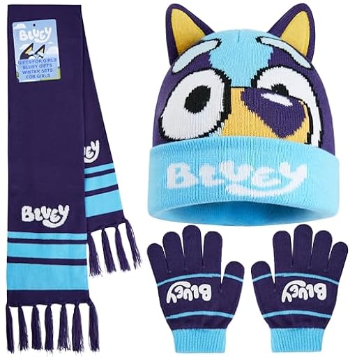 Bluey Conjunto Invierno Niña 3-6 Años, Set 2 o 3 Piezas con Gorro, Guantes y Bufanda, Accesorios Cálidos Infantiles (Azul Marino 3 Pcs) | Ya disponible en tu tienda friki favorita! En mundofriki.es!