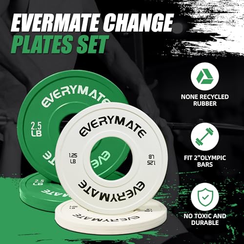Image of EVERYMATE Change Weight Plates 1.25LB 2.5LB 5LB Set Fractional Plate Olympic Bumper Plates for Cross Training Bumper Weight Plates Steel Insert Strength Training Weight Plates
