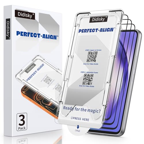 Didisky [Dust-Free Installation for Samsung Galaxy A54 5G Screen Protector Fingerprint ID Compatible 3 Pack Auto-Alignment Box for Zero Bubbles Full Coverage Tempered Glass 9H Hardness