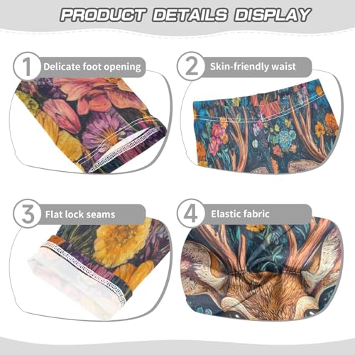 Retro Floral Deer Girls Casual Leggings for Kids Printed Long Pant Bottoms Stretch and Soft3